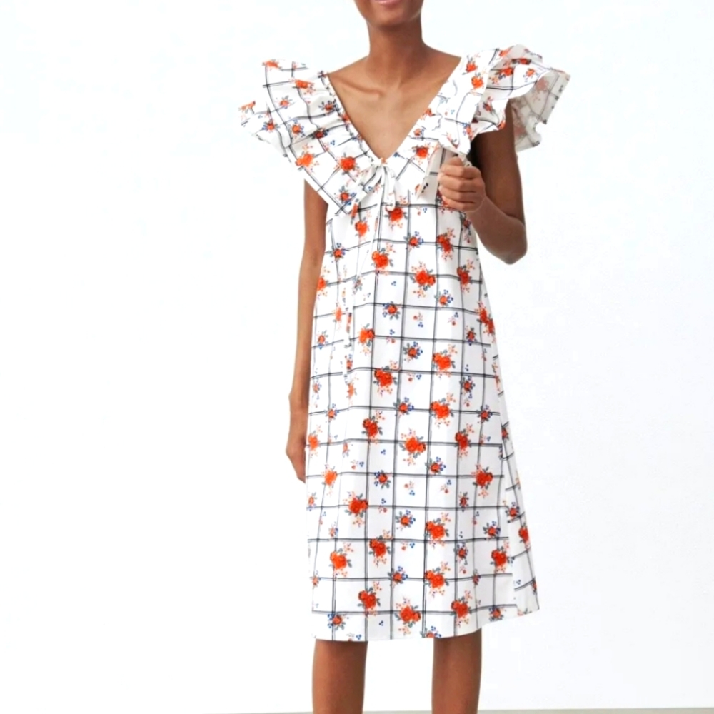 Zara V- Neck Ruffled Dress Size L